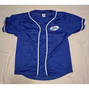 Vintage Miller Lite Beer Blue Baseball‎ Jersey Short Sleeve Size Small Badger D